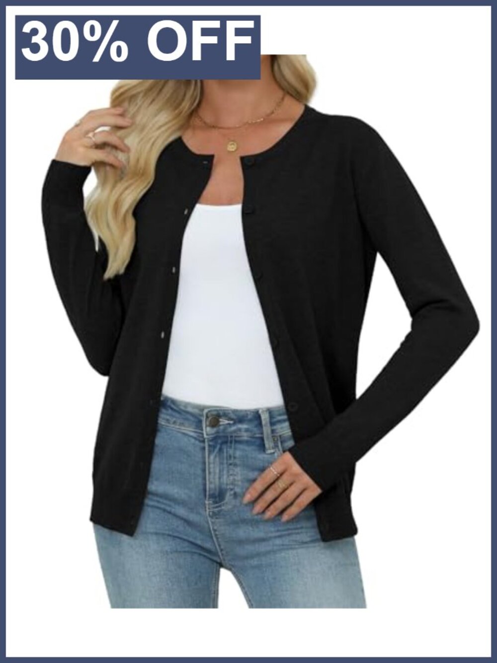 Womens Crew Neck Button Front Knit Cardigan Long Sleeve Sweater